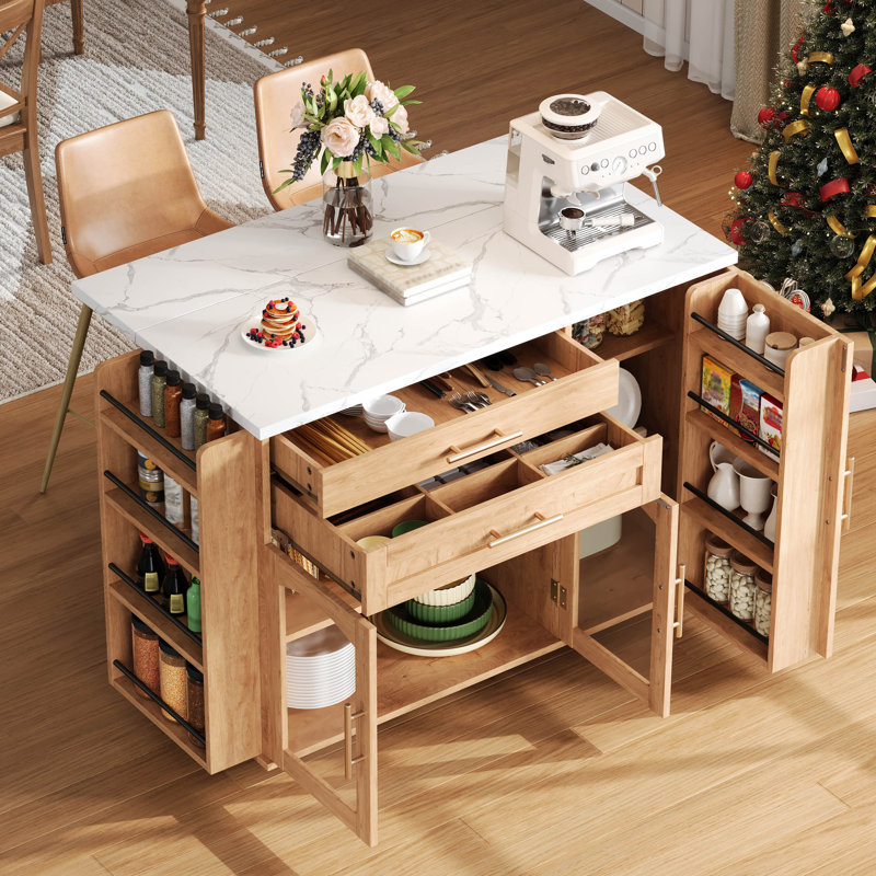90 cm W Kitchen Island with Top, Brown