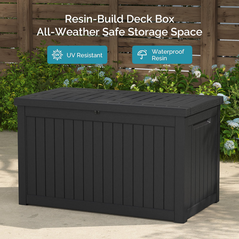 260 Gallon Outdoor Storage Box, Large Deck Box with Gas Struct, Waterproof Resin Storage Bin for Patio Cushions, Pool Supplies, Lockable Box, UV Resistant