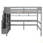 Lit mezzanine double avec bureau, tablettes de rangement et escalier