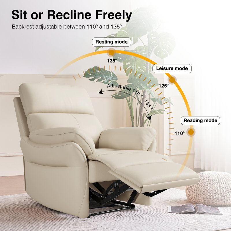 Fauteuil inclinable manuel standard en cuir véritable 33 po Innes, Beige