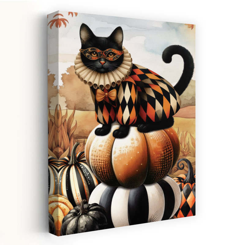 Chat rétro sur citrouilles d'Halloween rétro, H 24 po x l 16 po