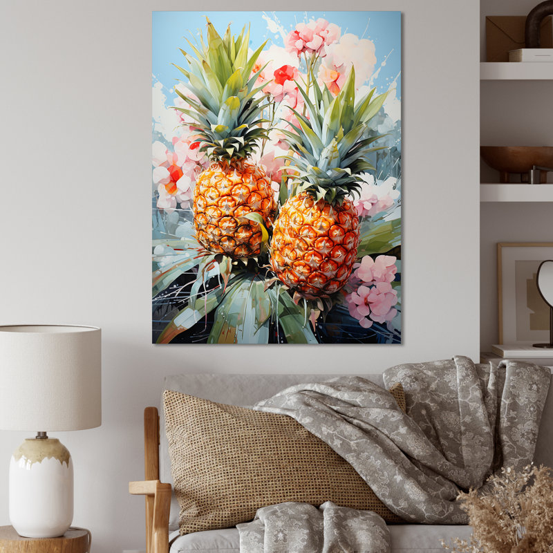 Pineapples Floral Bouquet II - impression sur toile tendue, H 32 po x l 16 po x P 1 po