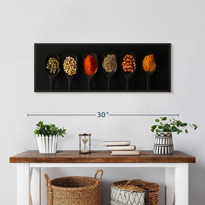 Cuillères d'épices séchées, Cadre flottant noir, 28 po x 10 po