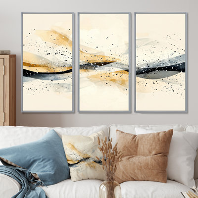 «Whiteout» beige et gris Balance I - ensemble d'art mural abstrait minimaliste