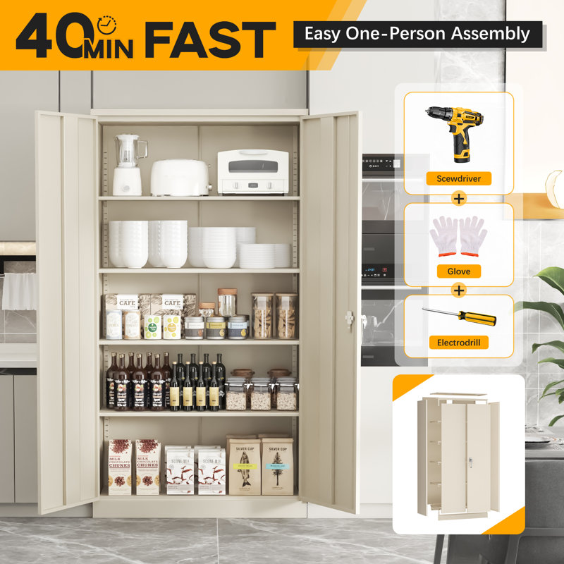 Steel Single Storage Cabinet with Lock ( 72'' H x 32'' W x 16'' D), Light Grey