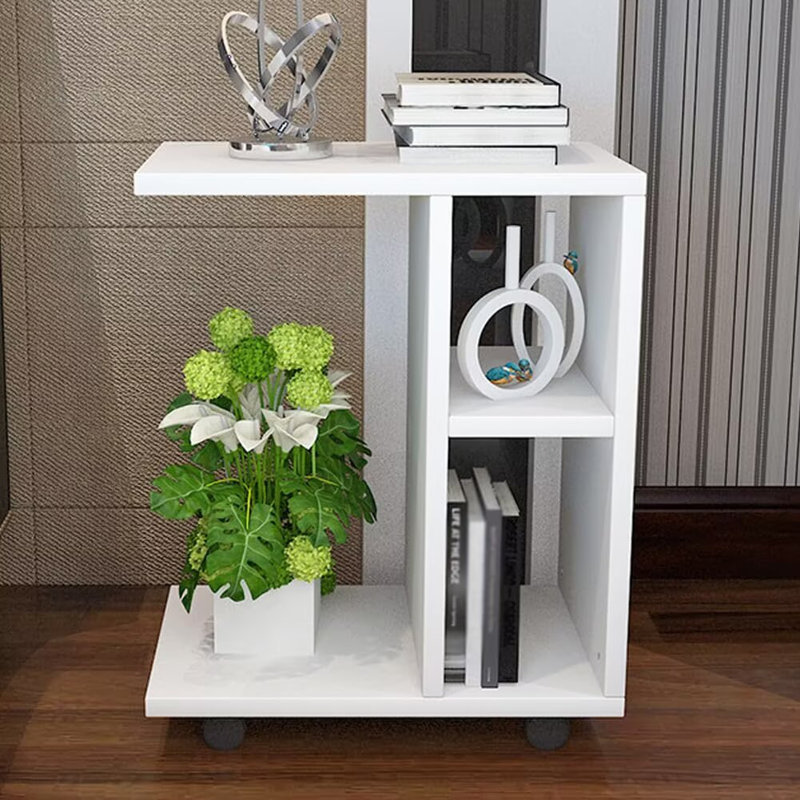  Table d'appoint mobile blanche en forme de C - Table de rangement avec roulettes en bois | Table de chambre à coucher / chambre de bébé
