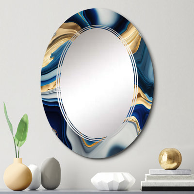 Raeis - Agate bleue éclatante et agate dorée II - Miroir mural abstrait