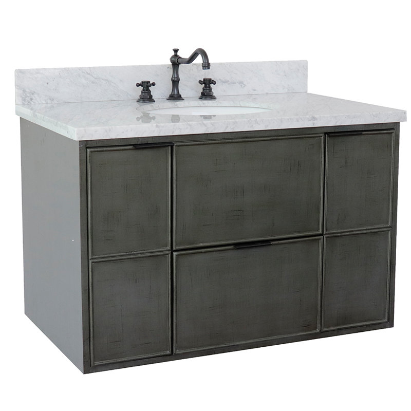 37'' Single Bathroom Vanity with Top, White Carrara