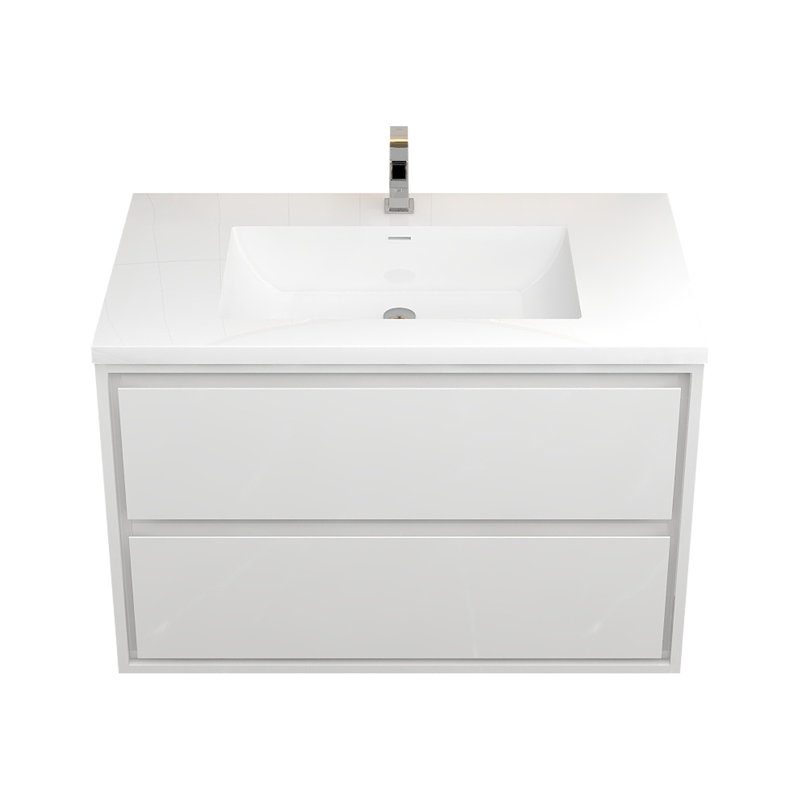 Meuble-lavabo mural 36 po Jack en chêne fumé avec évier en acrylique renforcé Jack, Blanc brillant