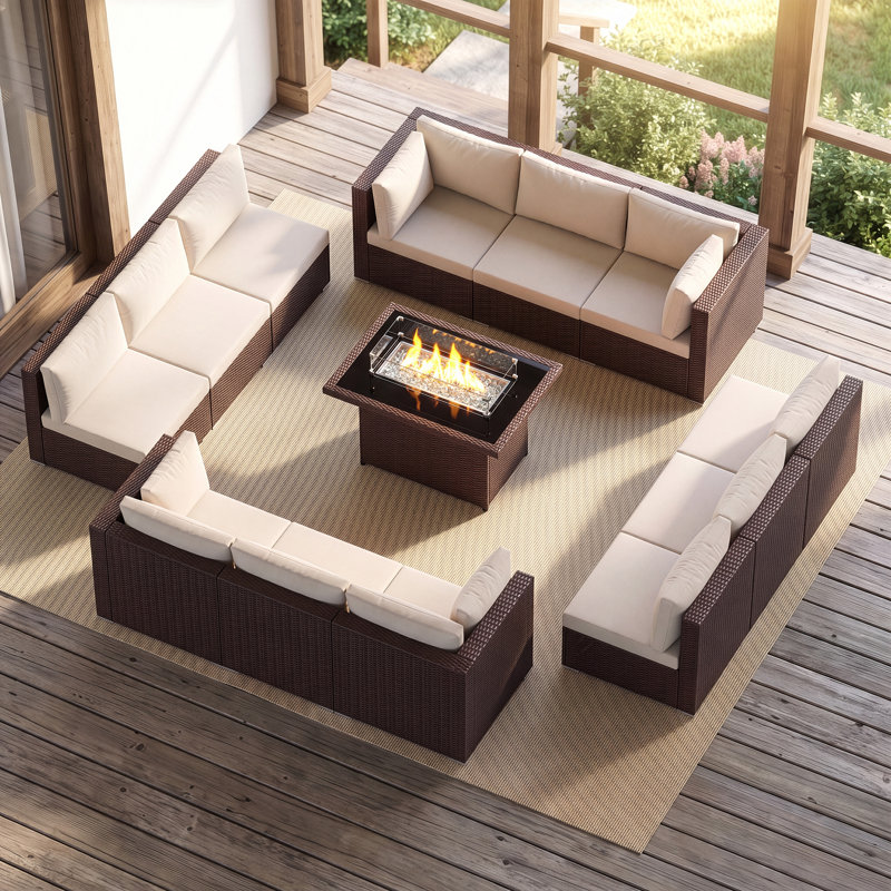 Ensemble de conversation d'extérieur pour 12 personnes avec coussins Pyle, Beige