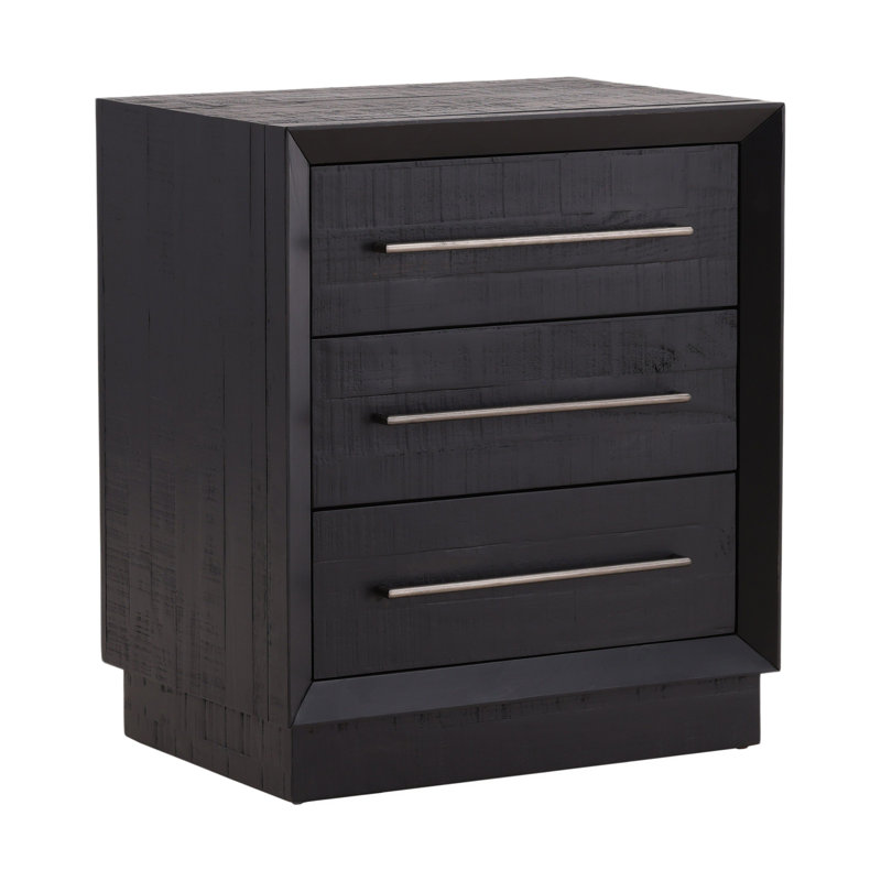 Humphreys 3-Drawer Pine Wood Nightstand, Black
