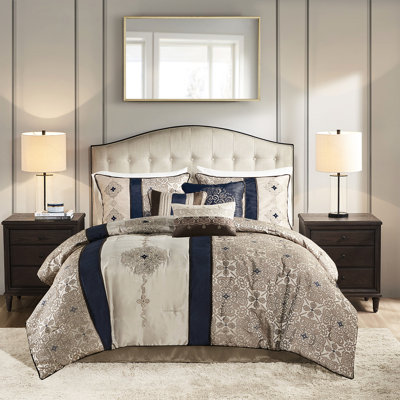 Édredon très grand - bleu marine avec coussins décoratifs de 16 po et taies décoratives pour chambre à coucher,