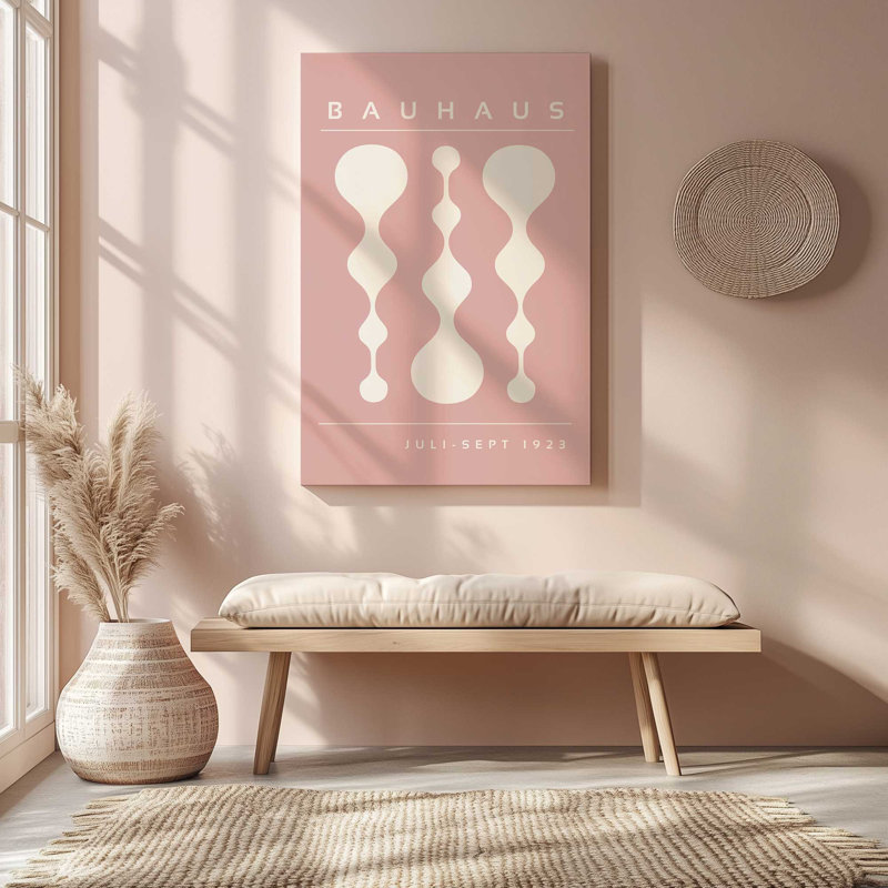 Affiche rétro Bauhaus II , Toile tendue, H 18 po x l 12 po, Blanc cassé / bleu marine foncé / bleu poudre / 