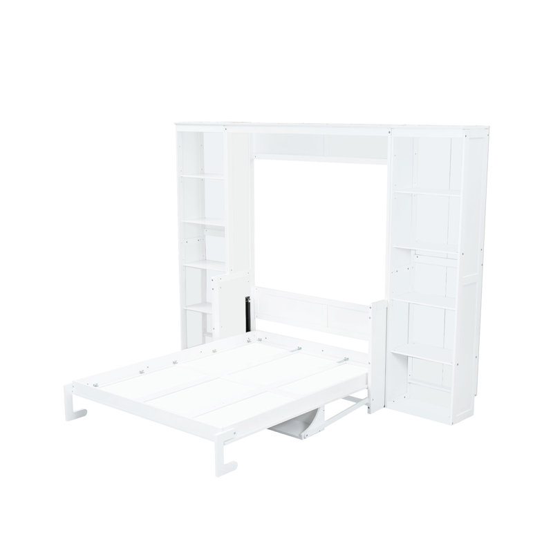 Lit blanc avec bureau et bibliothèque - option d'économie d'espace stable et bibliothèque, ameublement, Grand lit