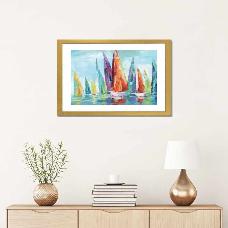 Reproduction d’art sur toile Fine Day Sailing I par Nan, Papier encadré doré, Blanc, H 16 po x l 24 po x P 1 po