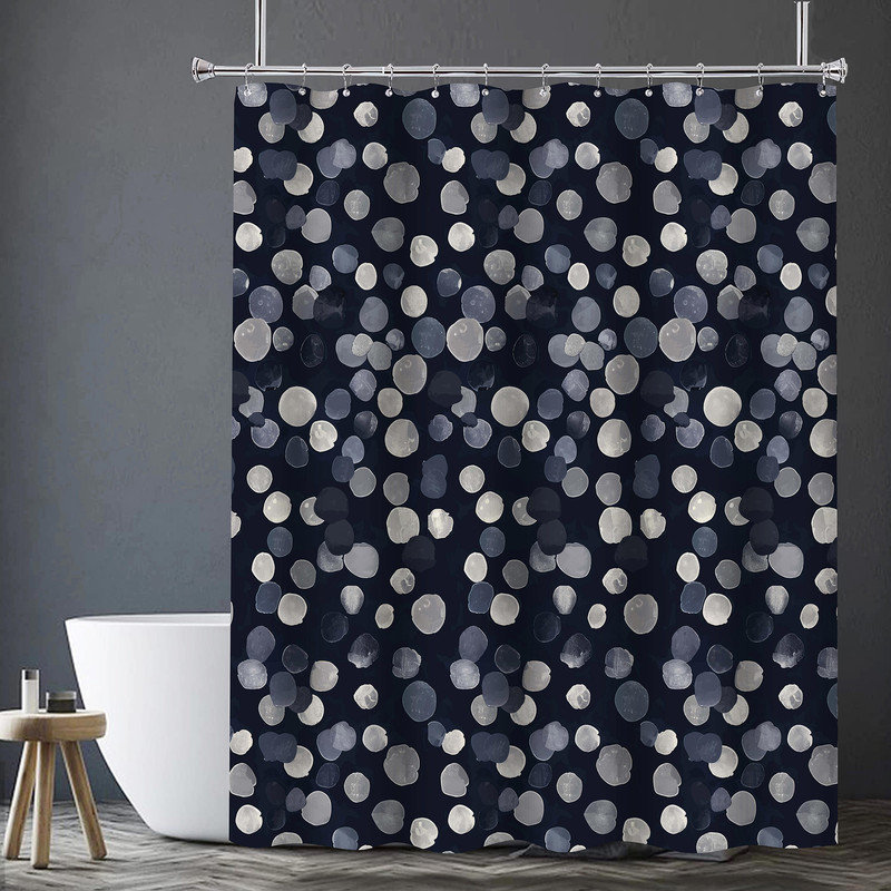 14PC Navy Confetti Shower Curtain Set