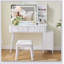 Meuble-lavabo moderne avec lumières DEL et miroir, ensemble de coiffeuse 4 tiroirs avec tabouret, luminosité à intensité variable de 3 couleurs, peu encombrant pour la chambre à coucher-36759670