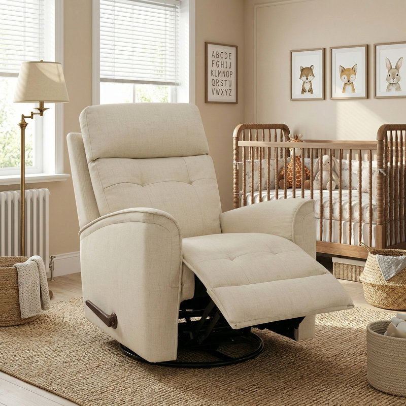 38.58'' Wide Manual Swivel Rocker Recliner,Chenille Nursery Recliner For Small Space-beige