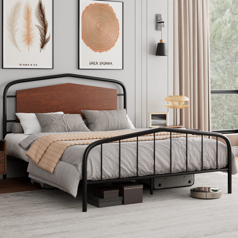 Anshika Platform Bed, Walnut/Black, Queen