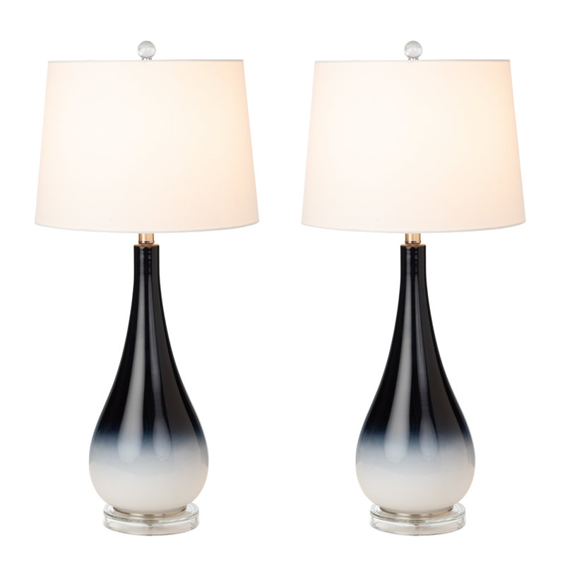 Isau - 30.5" Glass Table Lamp - Set of 2 - Black, White Finish, Black/White