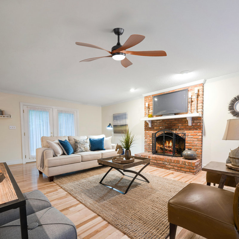 132 cm Modern Ceiling Fan with Led Light and Remote Control, Black, Walnut