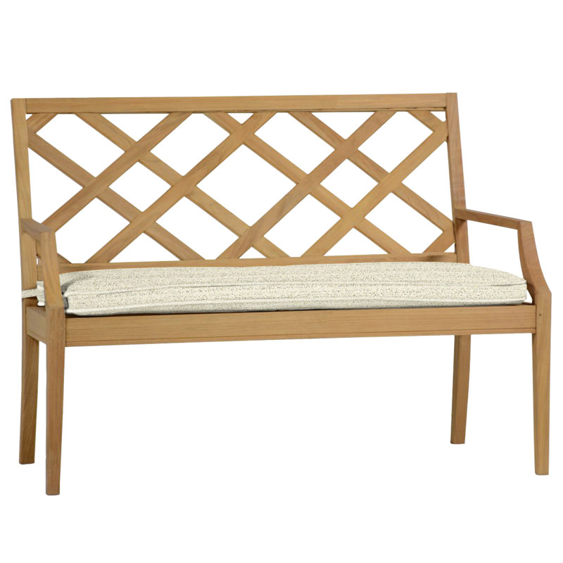Haley Teak Garden Bench, Natural Teak, Rollo Cream InsideOut® Linen, Welt