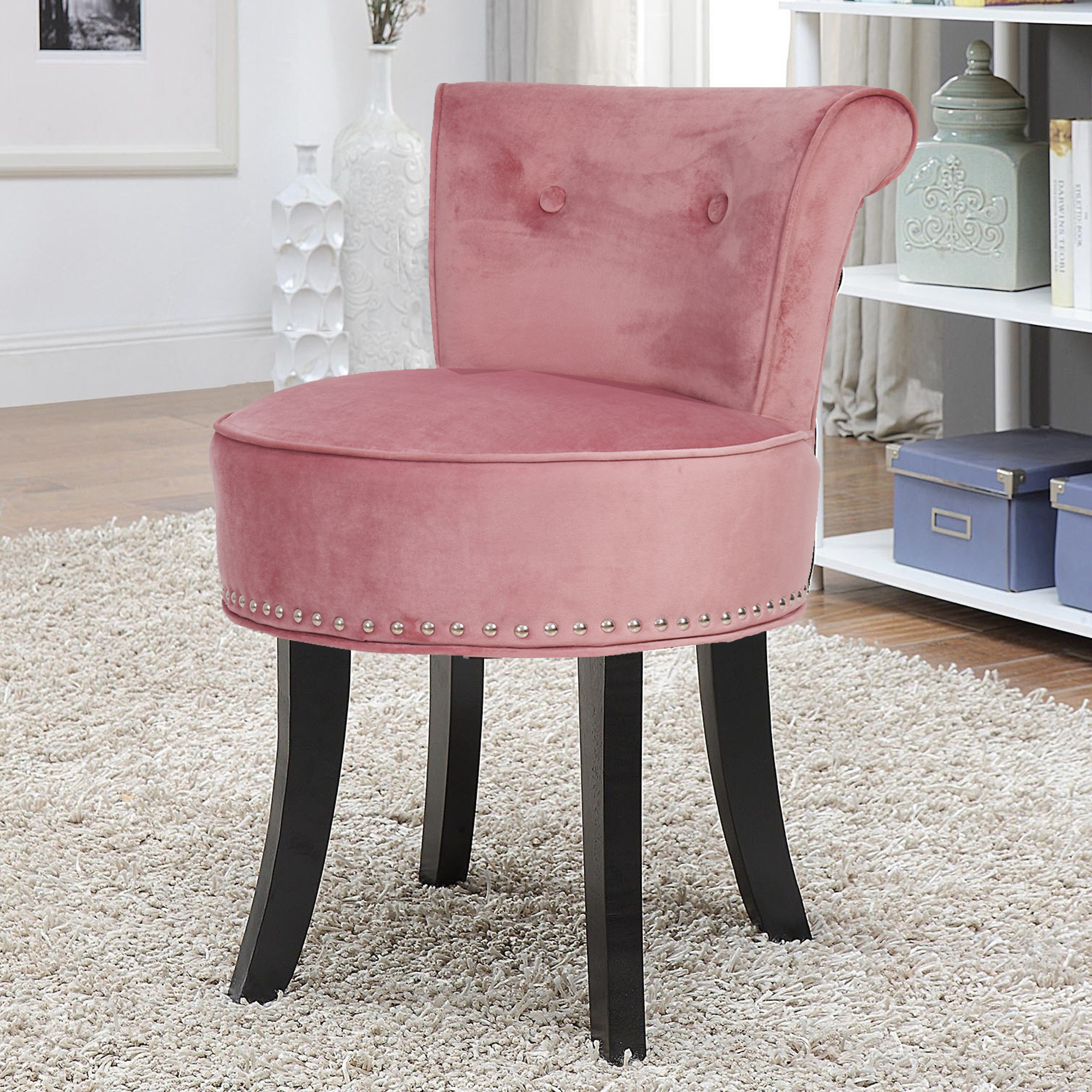 Pink Velvet Light Pink Vanity Stool Accent Chair Pink Chair