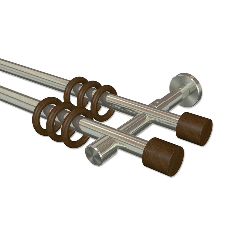 Armand Curtain Pole Set, 5cm H x 240cm W x 15cm D, Stainless Steel/Walnut Lacquered