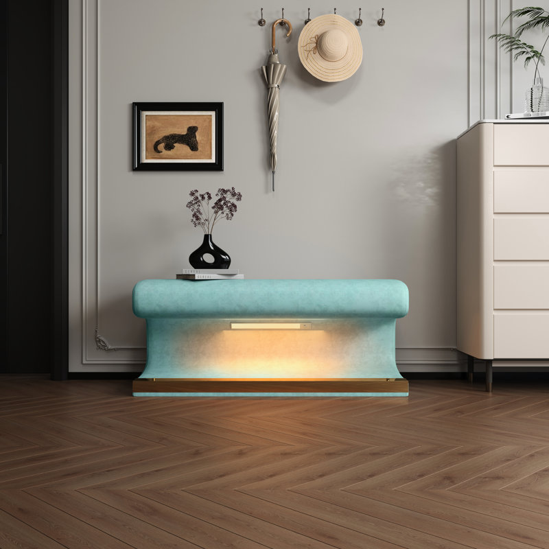 Banc rembourré contemporain en cuir avec capteur à DEL pour usage intérieur, revêtement et mouvement de vestibule moderne