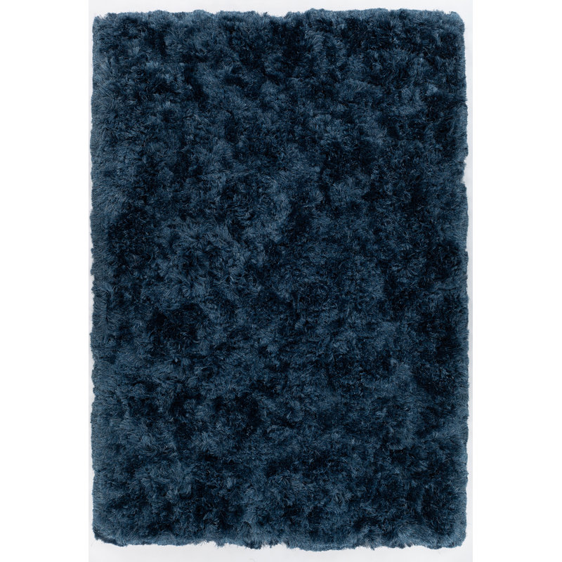 Tapis bleu fait main poils longs Iola, Rectangle 5 pi x 7 pi 6 po