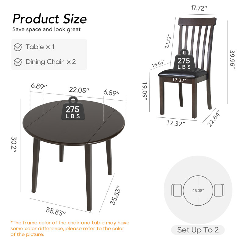 3 - Piece Dining Set, Dark Brown