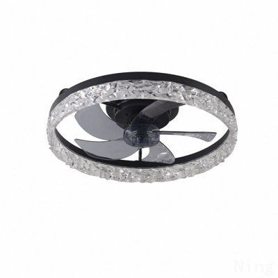 19" Black Frame Iceberg Bedroom Fan Light With Remote Control, Dimmable, 7 Blades, Reversible Dc Motor, With Led Light