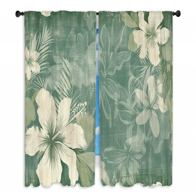 Rideaux de fenêtre à motif floral - Illustration botanique rétro - 2 panneaux, L 20 po x L 54 po