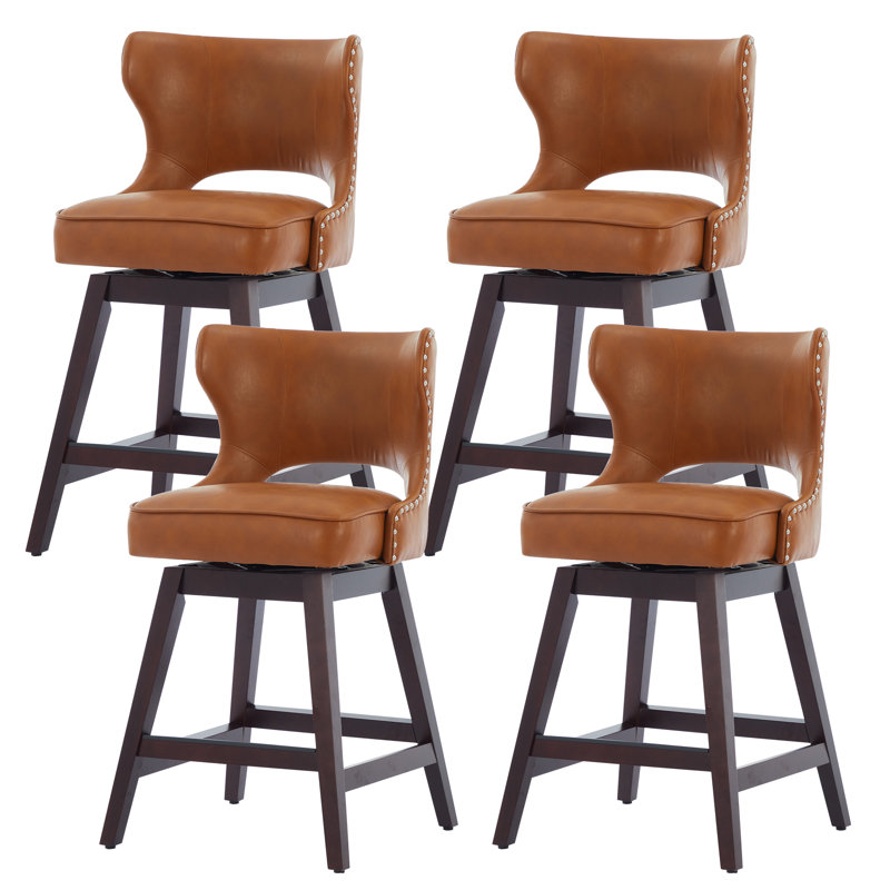 26" Solid Wood Swivel Counter Stool, Brown, 4