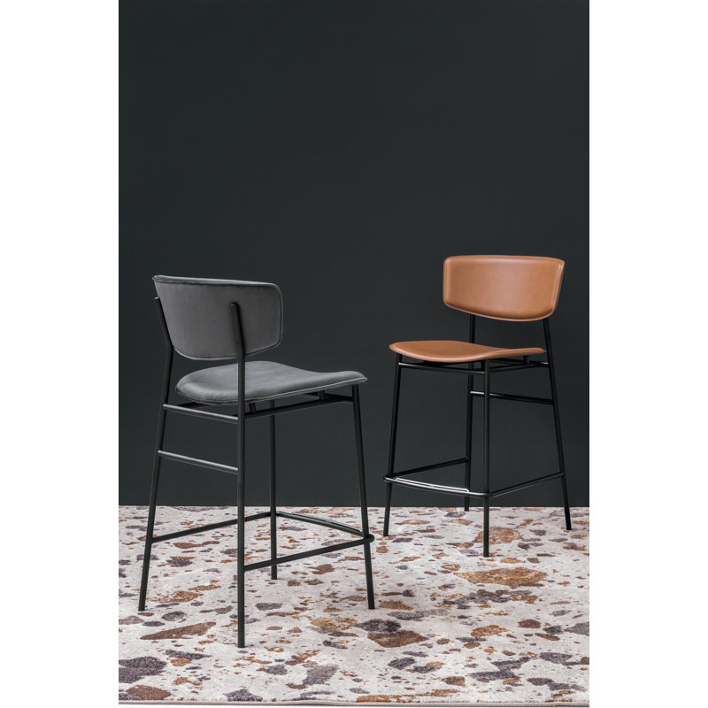 Fifties Upholstered Stool with Metal Frame, Melange Cognac