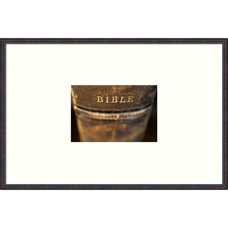 Ancienne bible, impression sur bois encadrée, 28 x 42, Cuillère bronze foncé