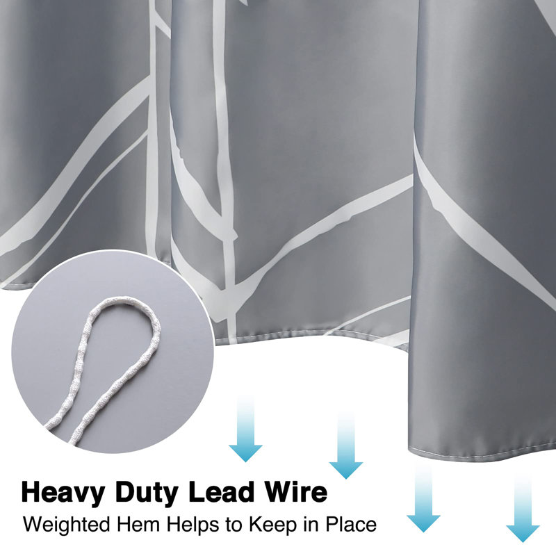 Bathroom Shower Curtain with 12 Hooks, Grey Geometric 1