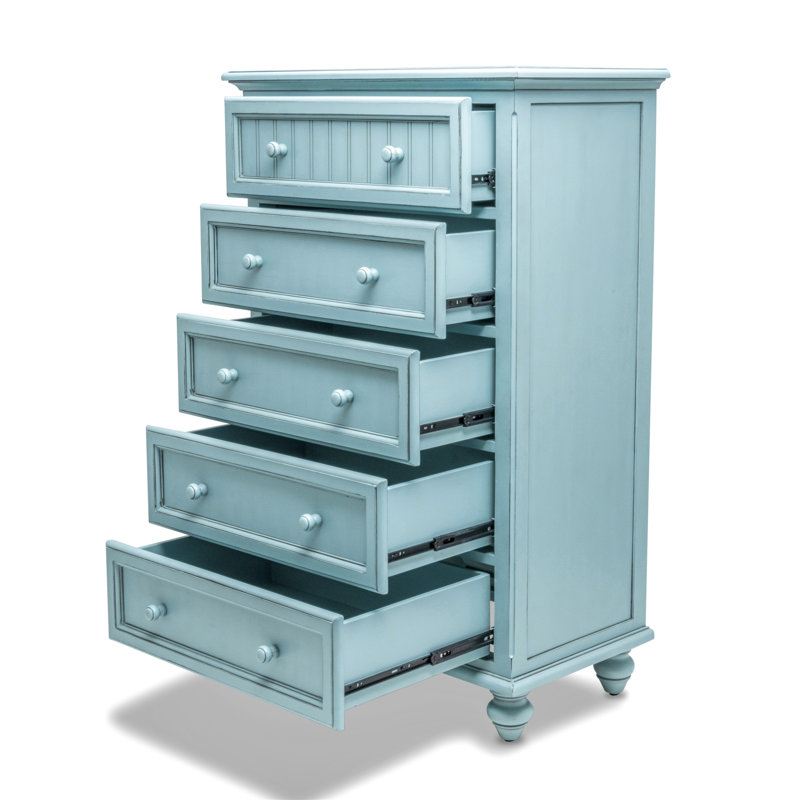 Commode 5 tiroirs Kolya - Finition bleue, Bleu