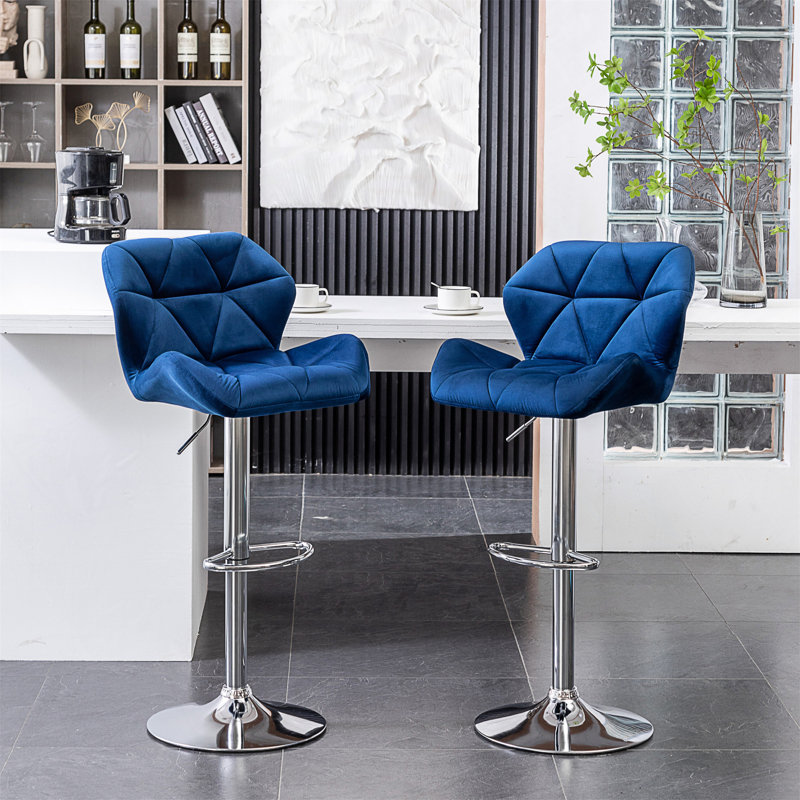 Breydon Swivel Upholstered Counter Stool with Metal Frame, Blue