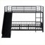 Lit superposé convertible simple au-dessus d'un lit simple, structure en métal noir classique avec garde-corps et glissade pour chambres d'enfant