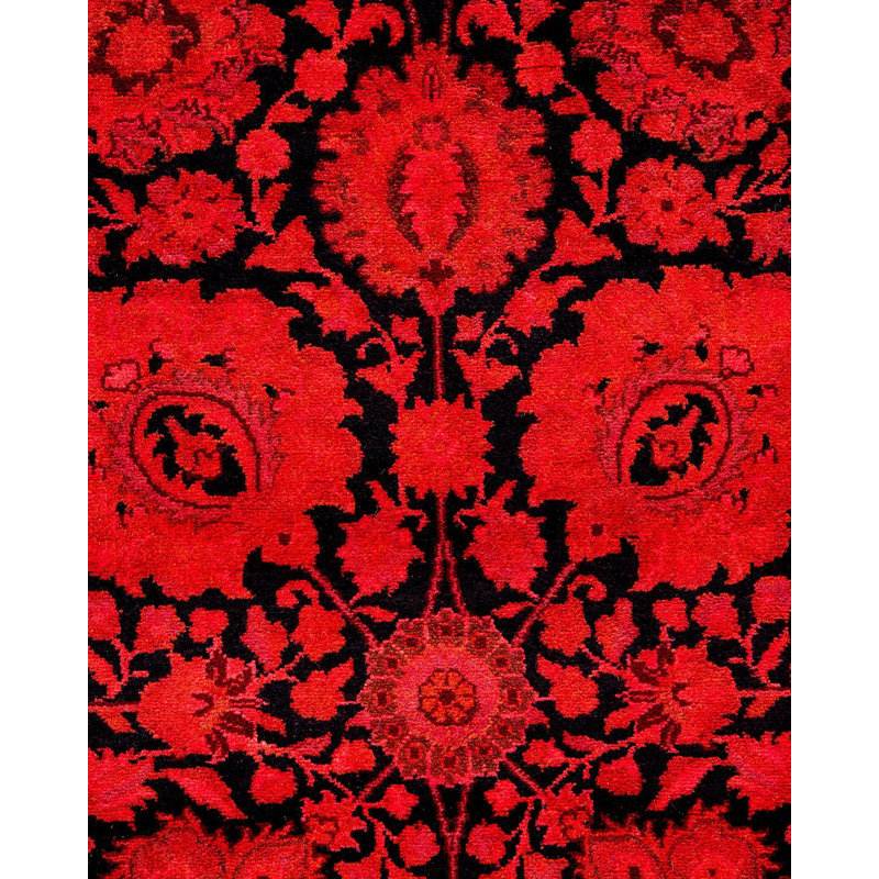 Tapis rouge noué à la main de conception unique Chimel