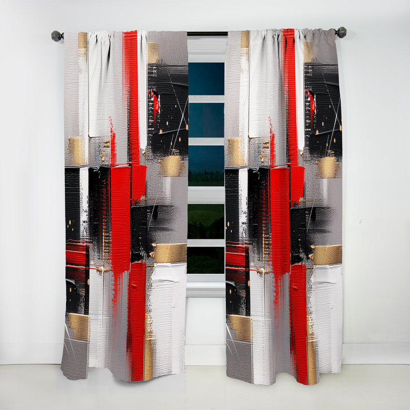 Red and Gold Cubic Abstract I - Cubism Curtain - Velvet Room Darkening - 1 Panel, 52" W x 95" L