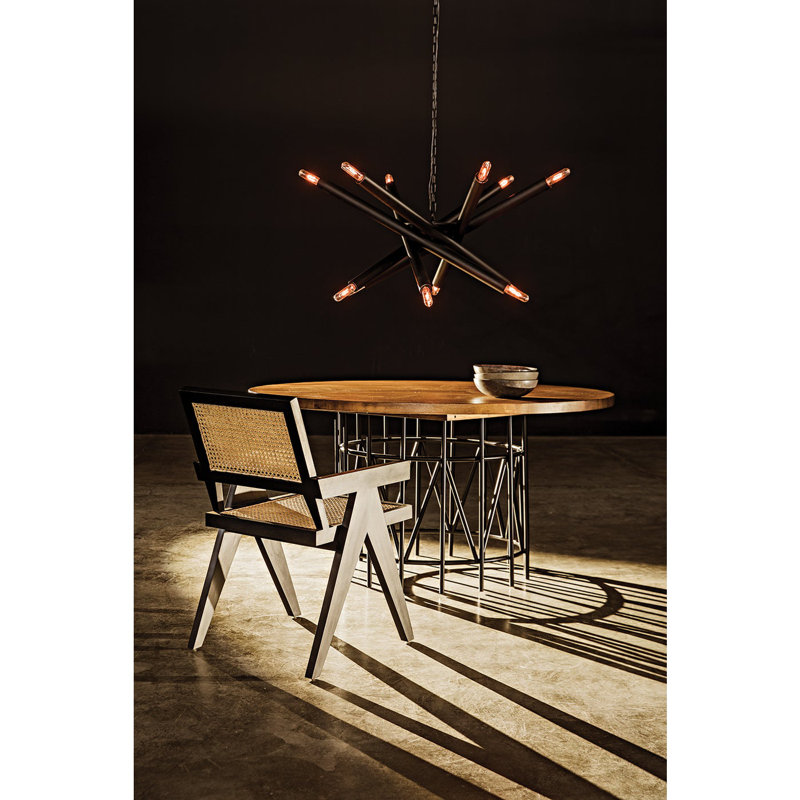 Silberman Round Walnut Wood Top Industrial Dining Table