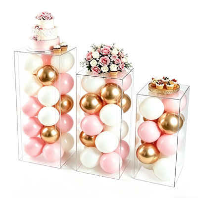 3pcs Acrylic Square Pedestal Stand For Party, Clear Lucite Display Pedestal For Flowers, Sculptures, Cake, Wedding, Events, Art Gallery, Party Decor31.5*11.8''(l), 27.6*11.2''(m), 23.6*10.2''(s)