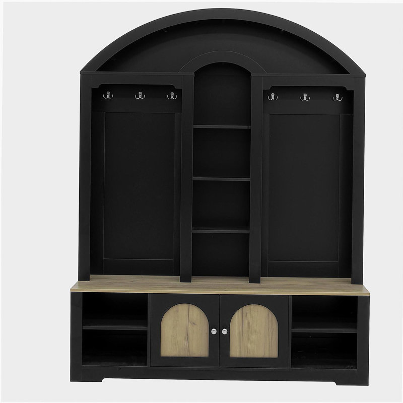 Modern Multifunctional Wardrobe with Storage and Hooks, Black/Natural