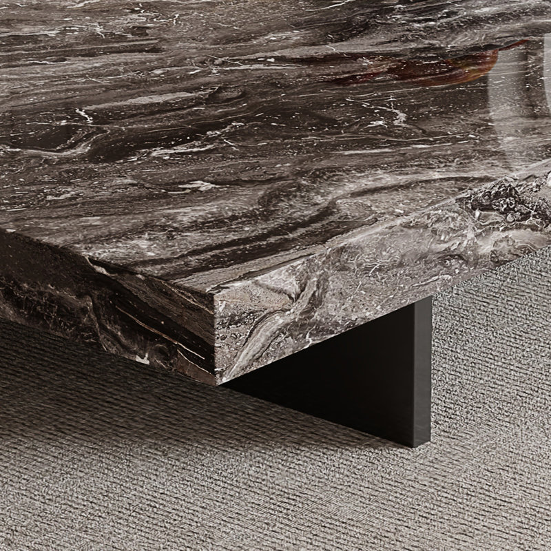Table basse moderne 51 po, plateau de table en faux marbre brillant, pieds en acier inoxydable, Plateau gris/ base noire