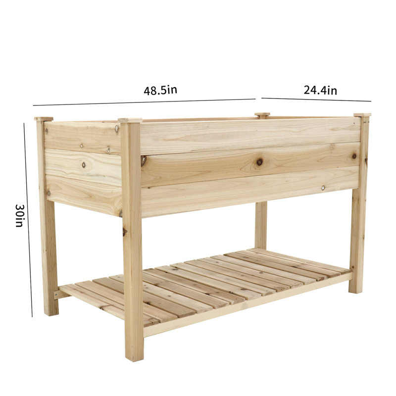 Lit surélevé en bois massif avec pieds et tablette pour fleurs, jardin, patio, balcon 48,5 x 30 x 24,4 po
