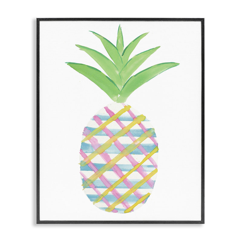 Giclée à carreaux, ananas, par Julie DeRice, Giclée encadrée noir minuit, H 20 po x l 16 po
