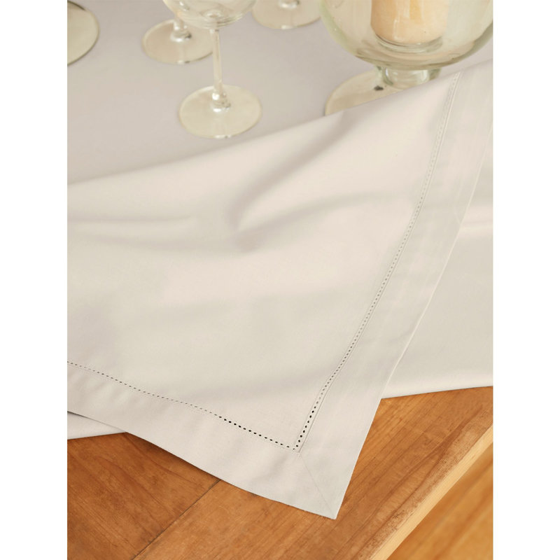 Cotton Linen Hemstitch Tablecloth, Linen, 104" x 60"
