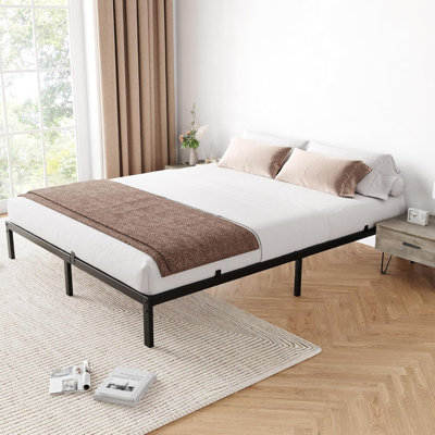 6 Inch Queen Bed Frame Without Headboard No Box Springs Needed Low-Profile Metal Platform Bed Frame Supporting Mattress Foundation 800 Lbs Load Capacity/Easy to Assemble/Noiseless/Black